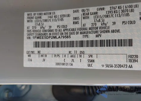 2021 Ford Bronco Outer Banks z USA, uszkodzony, nr VIN 1FMEE5DP2MLA79585